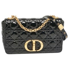 Dior Black Cannage Patent Leather Medium Caro Shoulder Bag