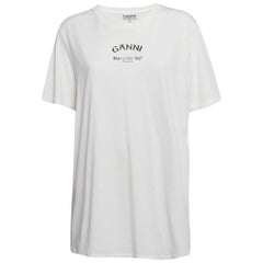 Ganni Maglietta girocollo in cotone stampato bianco XL