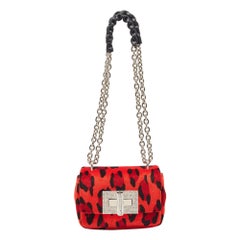 Tom Ford Red/Black Leopard Print Fabric Natalia Chain Shoulder Bag