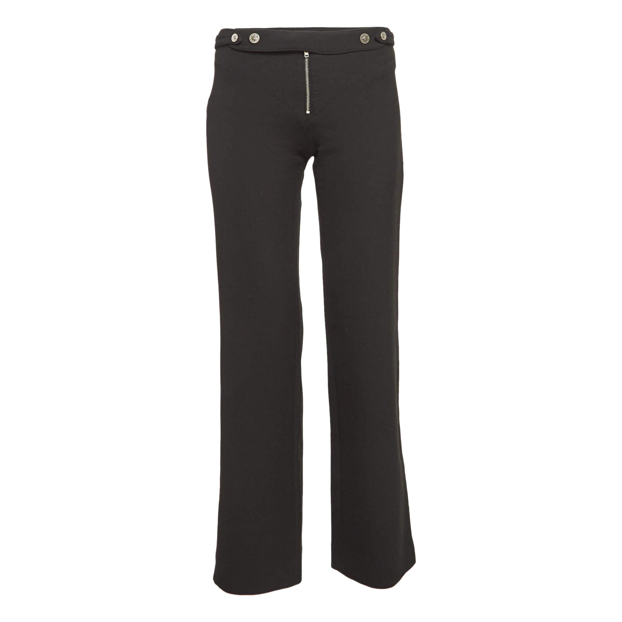 Versace Jeans Couture Black Stretch Crepe Embellished Waist Trousers S