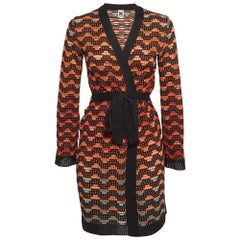M Missoni Cardigan à ceinture en tricot à motifs orange/noir S