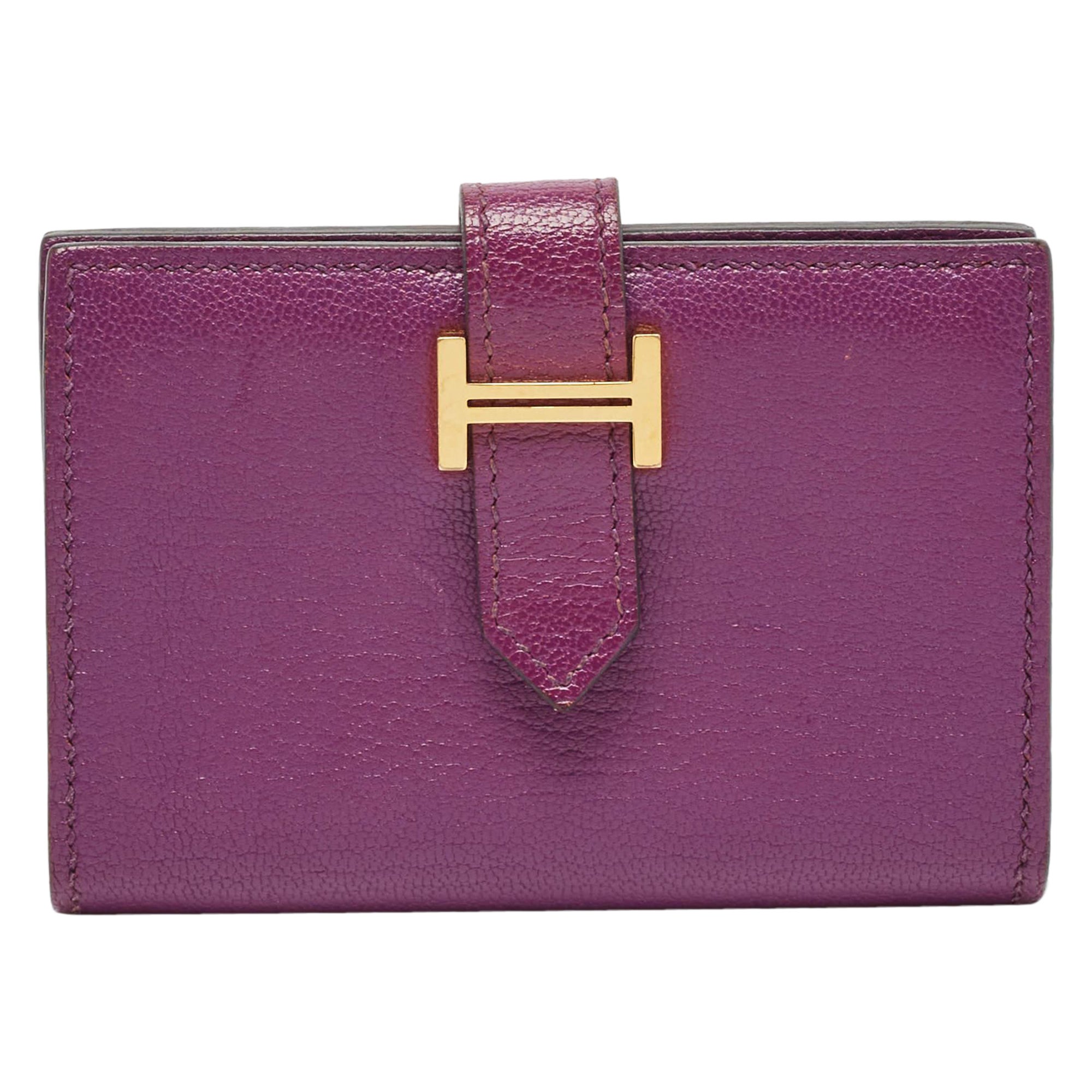 Hermes Anemone Chevre Chamkila Leather Bearn Card Holder For Sale