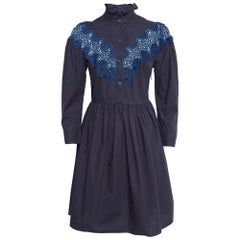 Sandro Navy Blue Cotton Lace Trim Ruffled Collar Mini Dress XS