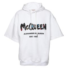 Alexander McQueen Sudadera con capucha de manga corta de punto de algodón blanco con logotipo XS