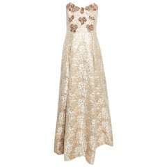 Badgley Mischka Abito senza spalline in broccato con motivo floreale in oro rosa L.L.A.