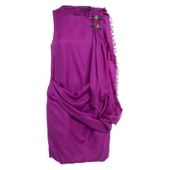 Gucci Pink Leather Buckle Trim Gabardine Draped Short Dress S