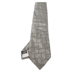 Fendi Grey Zucca Jacquard Silk Traditional Tie