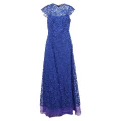 Tadashi Shoji Blue Floral Lace Gown L