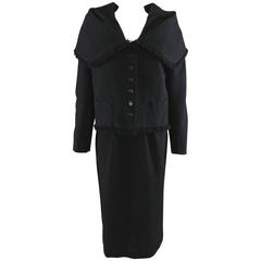 Jacques Fath 1950's Black Wool Dress and Jacket Suit