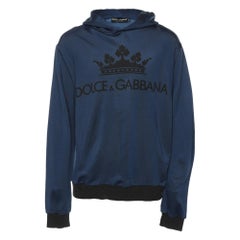 Dolce & Gabbana Blue Cotton Knit Logo Hoodie XXL