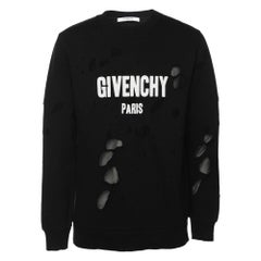 Givenchy Black Distressed Cotton & Mesh Inset Logo Printed Sweatshirt XS