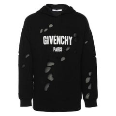 Givenchy Black Distressed Cotton & Mesh Inset Logo Printed Hooded Sweatshirt S