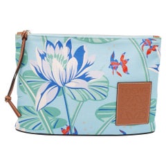 Loewe x Paula Ibiza Blue/Multicolor Water Lily Print Canvas Pouch