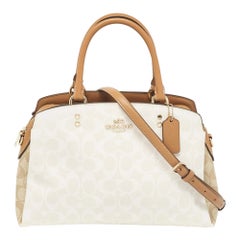 Coach Beige/Off White Signature Coated Canvas Leather Lillie Carryall Satchel
