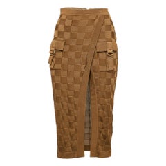 Balmain - Gonna midi marrone in jersey intrecciato con dettaglio tasca S