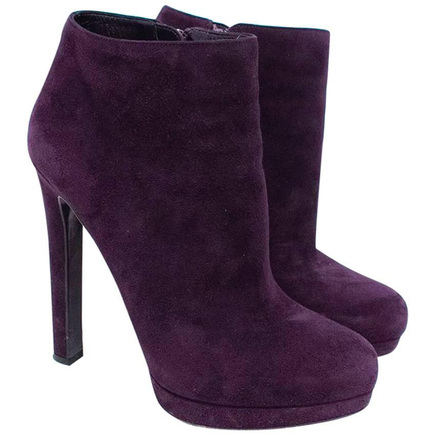 Alexander McQueen Purple Suede Heeed Ankle Boots For Sale