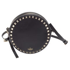 Valentino Black Leather Rockstud Round Crossbody Bag