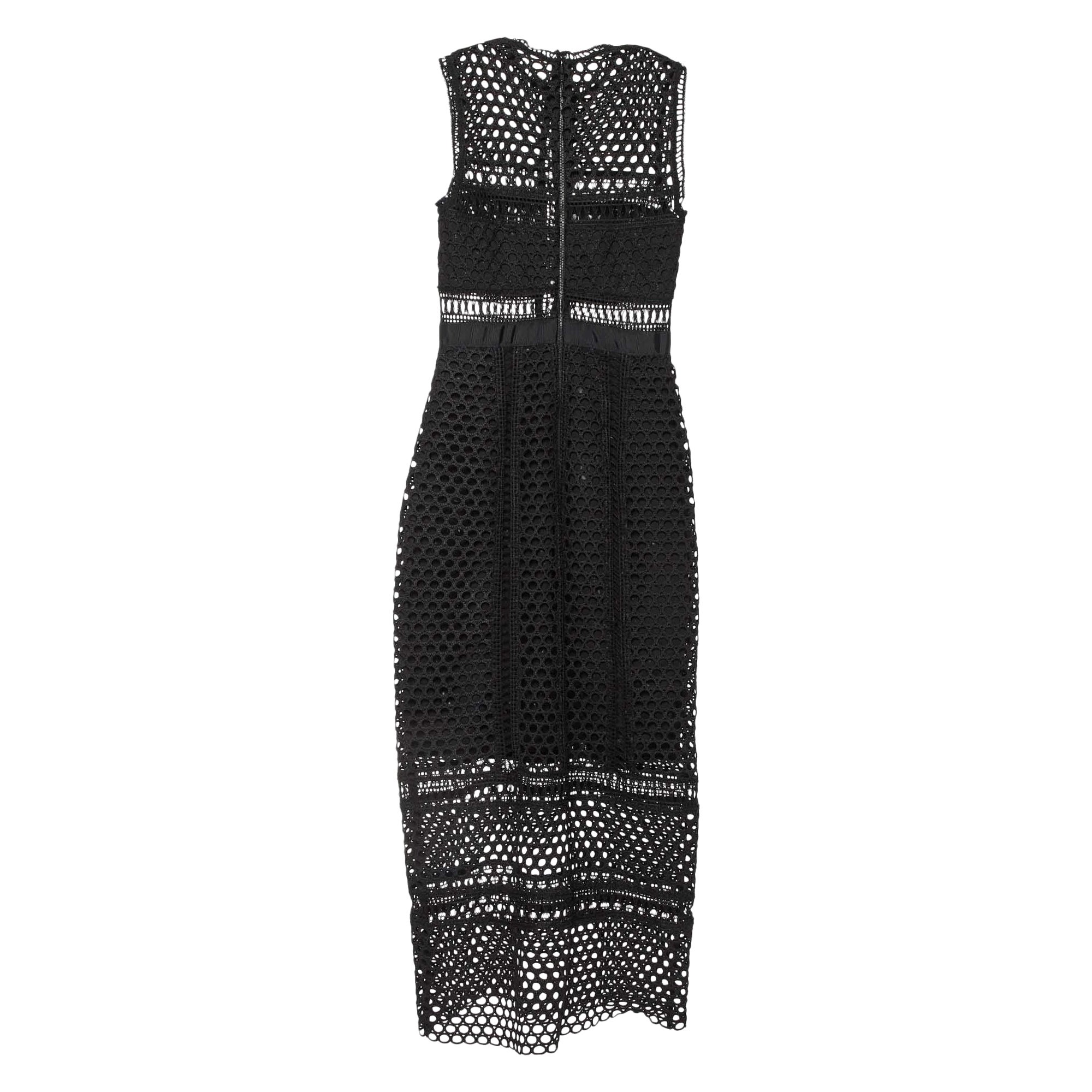 Self-Portrait Black Guipure Lace Paneled Sleeveless Midi Dress S For Sale