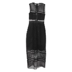 Self-Portrait Vestido midi sin mangas con paneles de encaje de guipur negro S