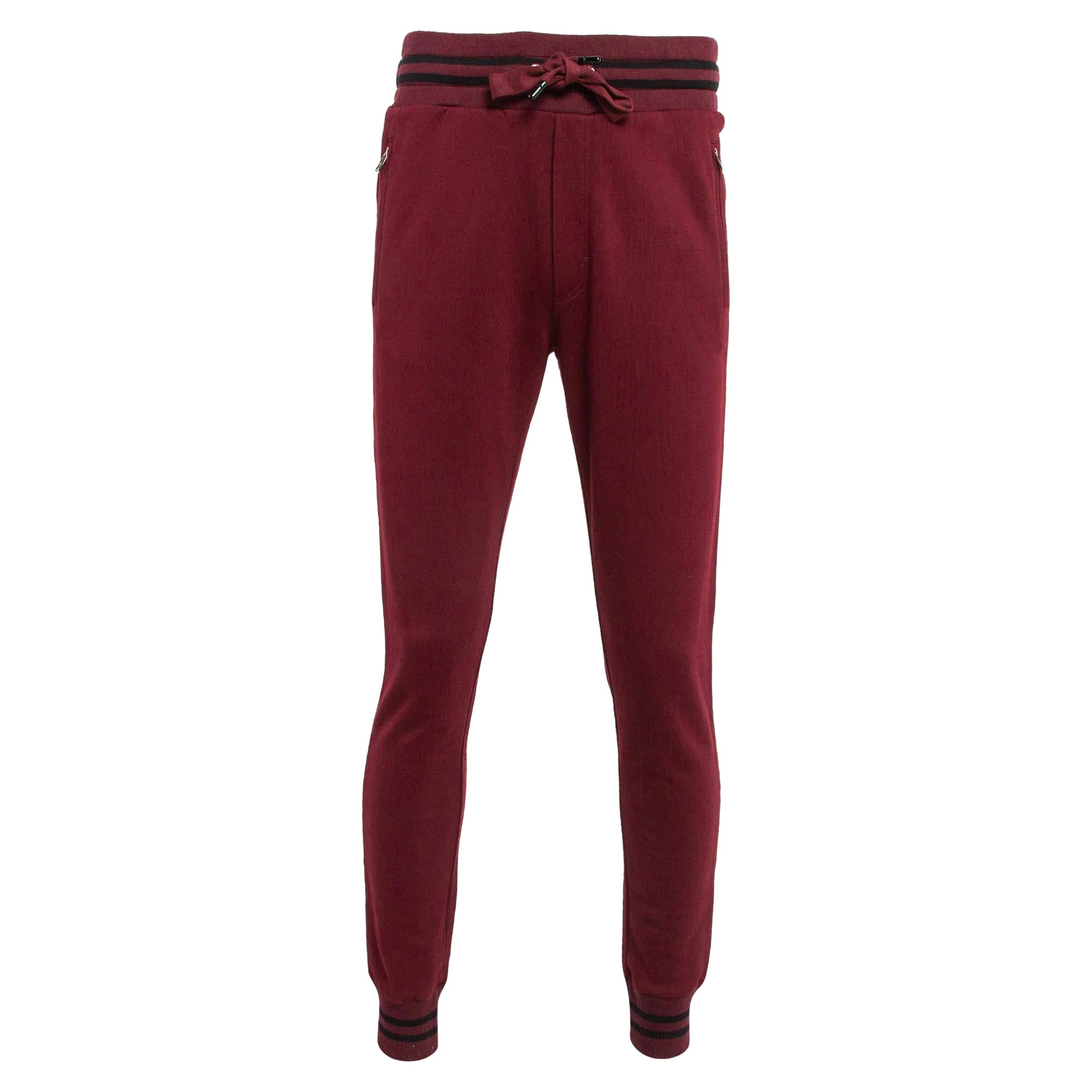 Dolce & Gabbana Burgunderfarbene Joggerhose aus Baumwollstrick S