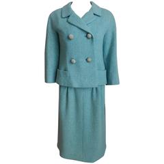 Christian Dior by Yves Saint Laurent 1960 Blue Dress and Jacket Suit
