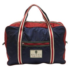 Gucci Red/Dark Blue Nylon Logo Travel Bag