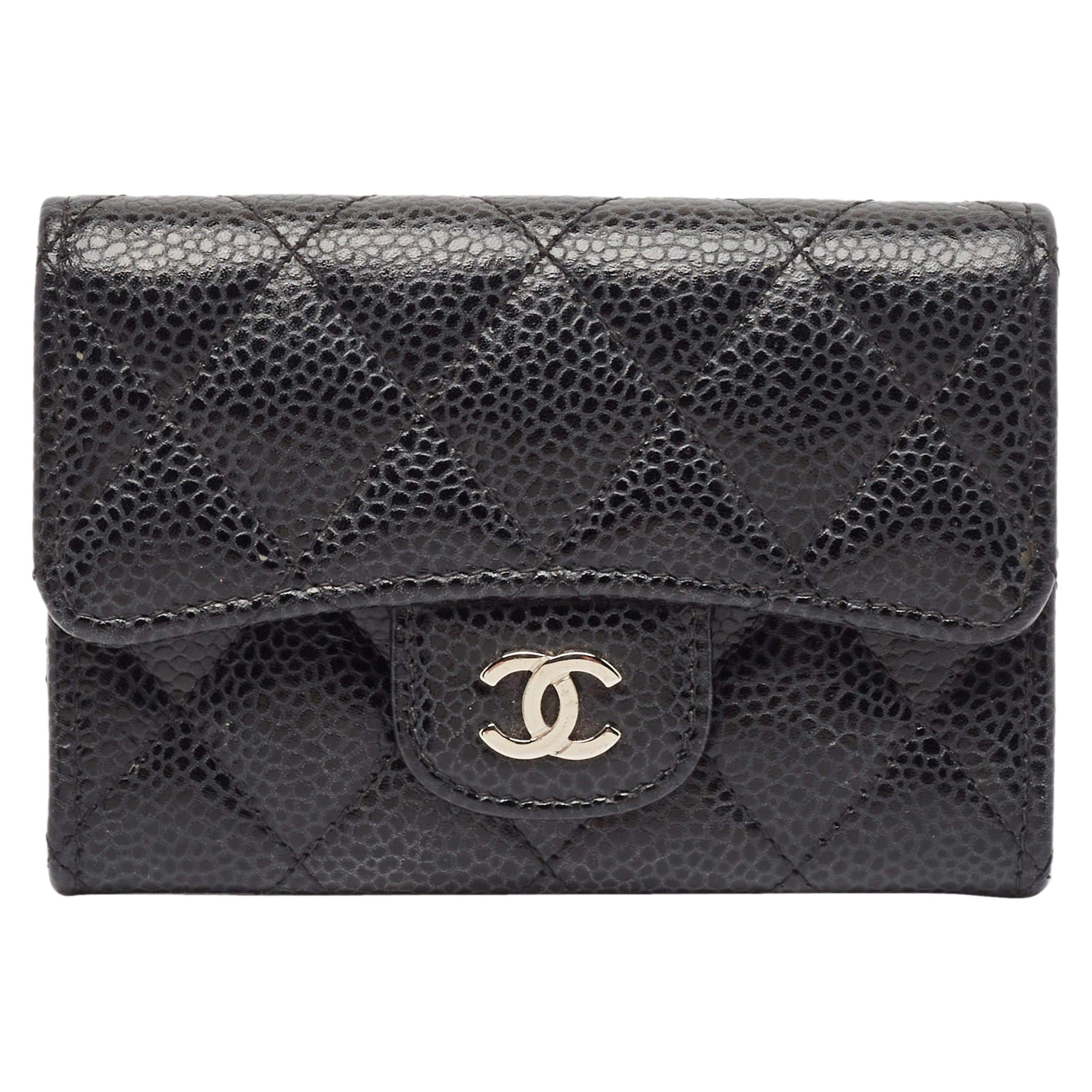 Chanel Black Caviar Leather CC Flap Card Case For Sale