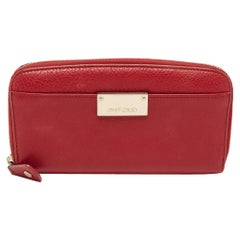 Jimmy Choo Red Leather Logo Zip Continental Wallet