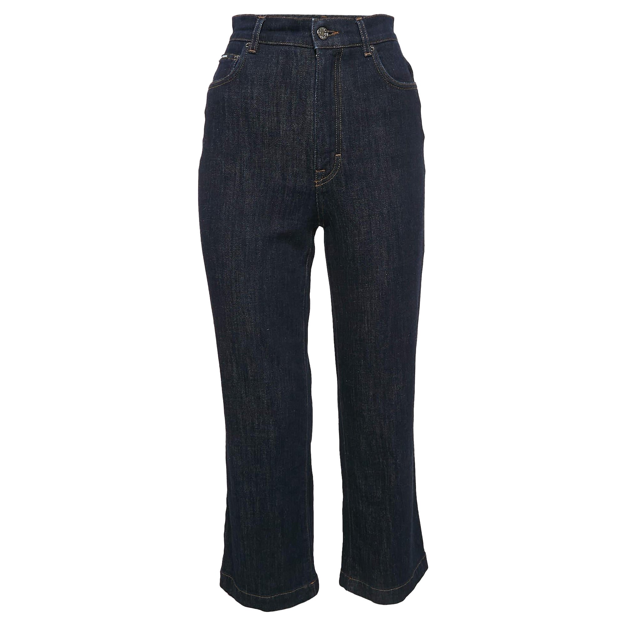 Dolce & Gabbana Dark Blue Denim Wide Leg Jeans S