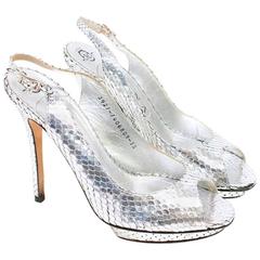 Gina Silver Chrome Python Peeptoe Slingback Pumps 7