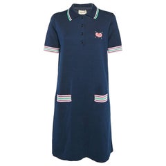 Gucci Navy Blue Knit Embroidered Mini Dress L