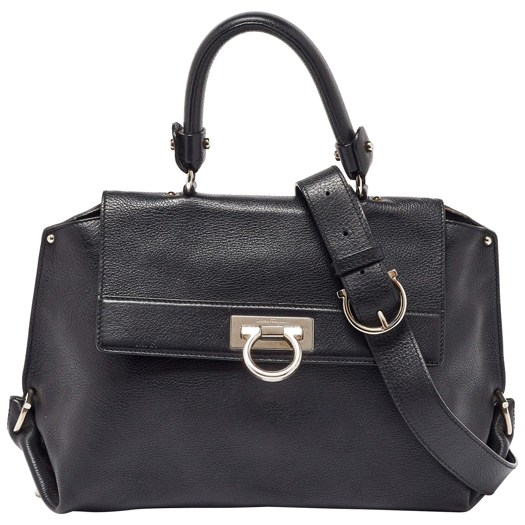 Salvatore Ferragamo Black Leather Sofia Top Handle Bag