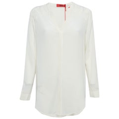 Hugo Boss Off White Silk Lace Trim Long Sleeve Button Front Blouse S