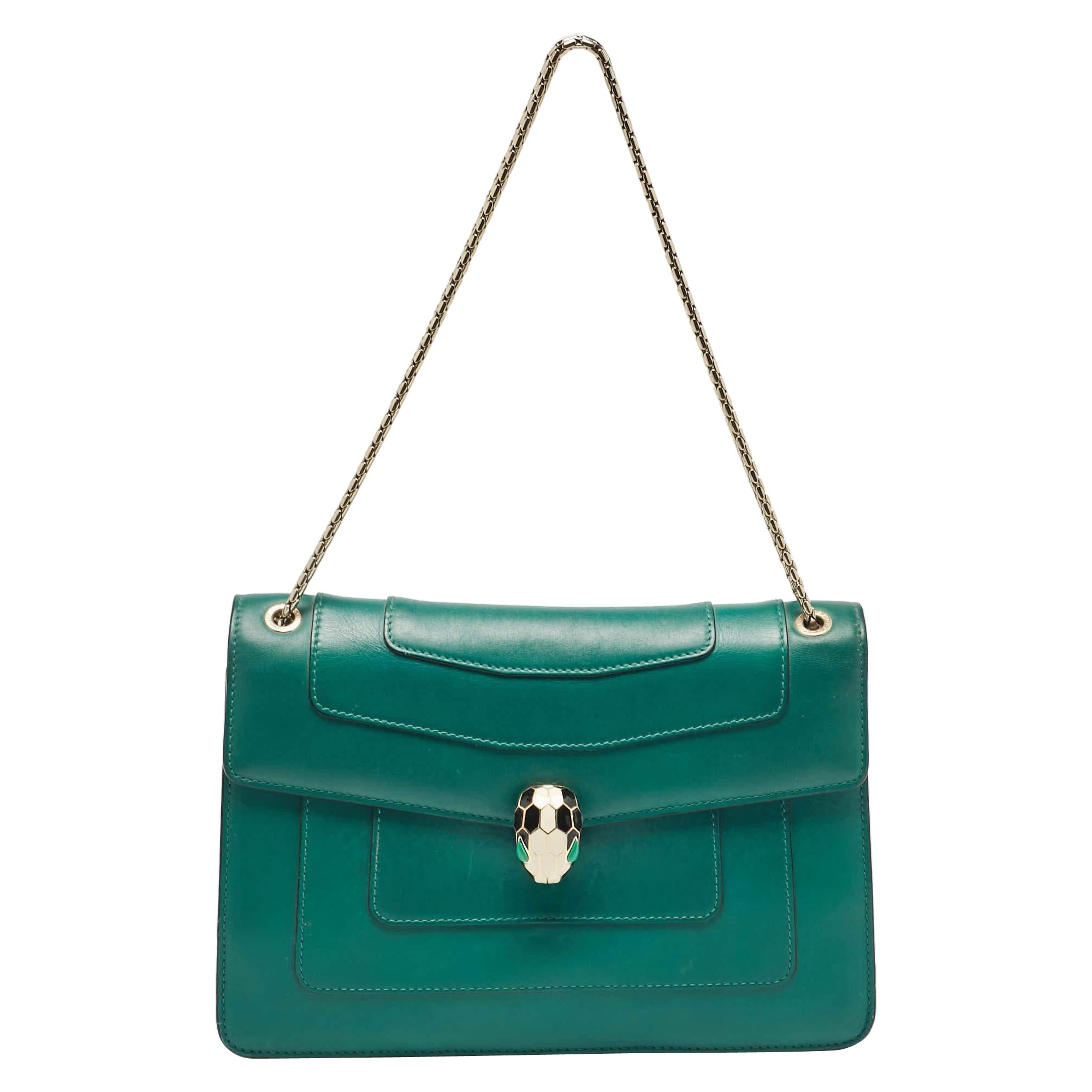 Bvlgari Green Leather Medium Serpenti Forever Shoulder Bag For Sale