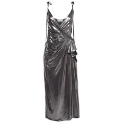 The Attico Metallic Silber Lamé Fächer Detail Langes Kleid XS