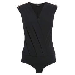 Elisabetta Franchi Combinaison à col en V en crêpe noir avec épaulettes M