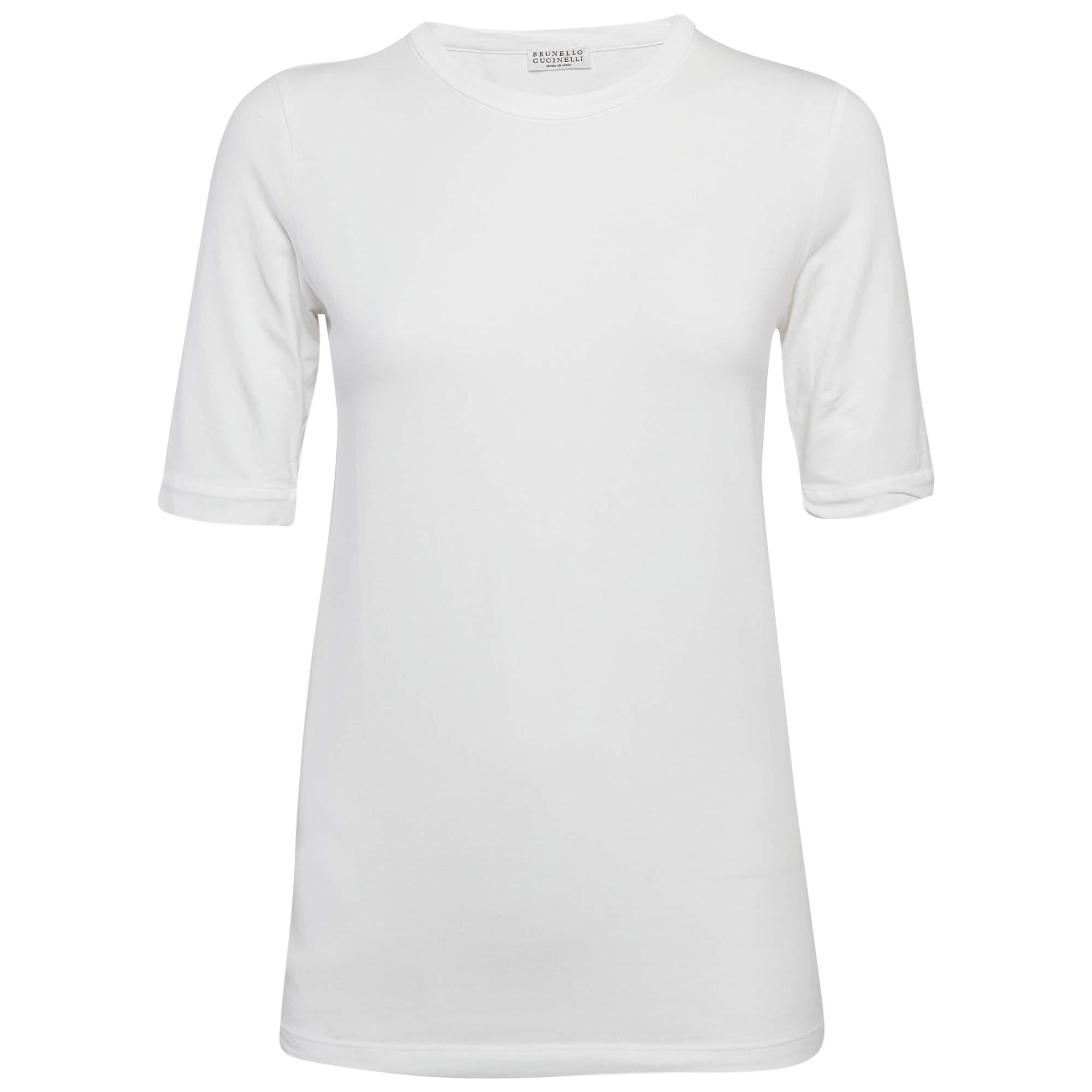 Brunello Cucinelli White Cotton Slim Fit Crew Neck T-Shirt L For Sale