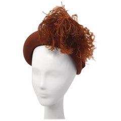 40s Rust Colored Felt Hat with Curled Marabou Feathers