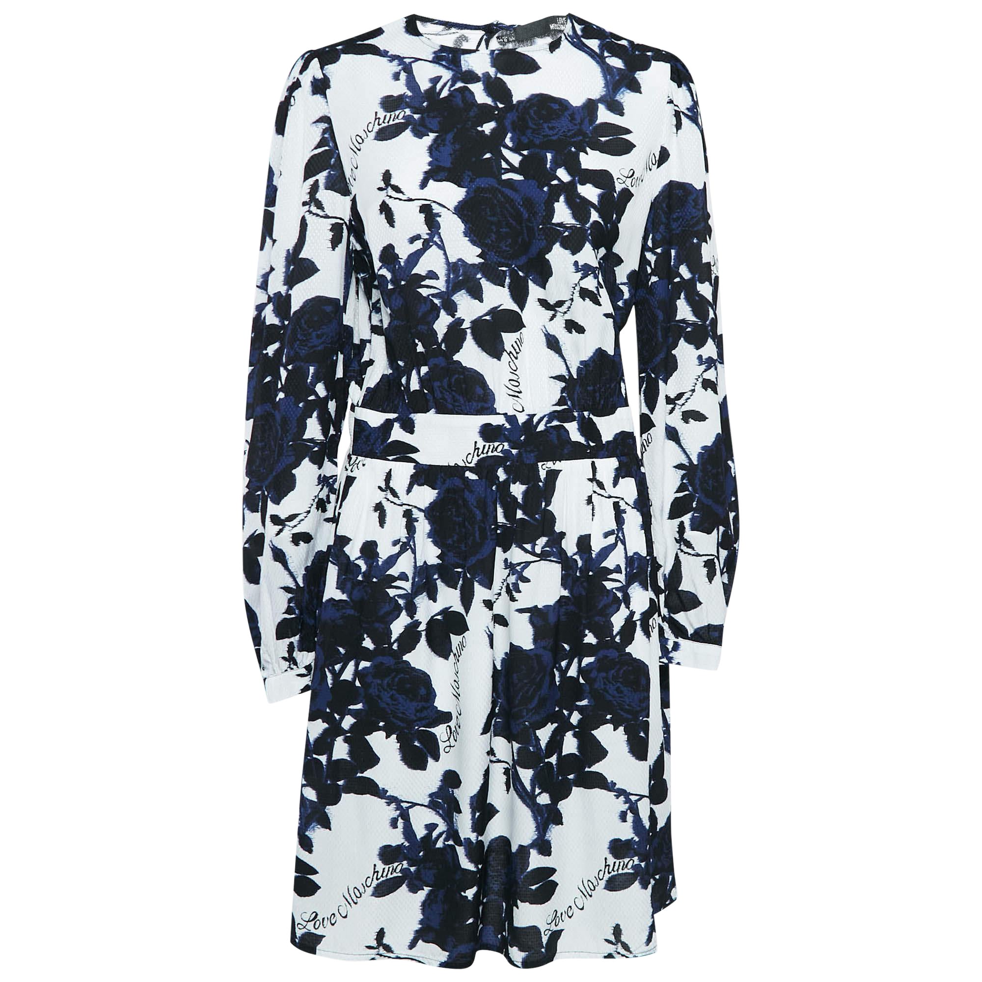 Love Moschino Vestido corto de crepé texturizado con estampado de rosas blanco M
