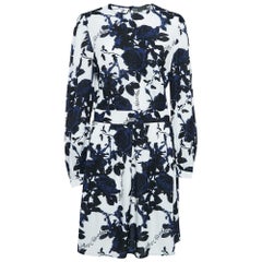 Love Moschino White Rose Print Textured Crepe Short Dress M