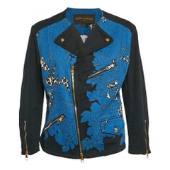 Louis Vuitton Blue Floral & Leopard Print Denim Zip Up Jacket L