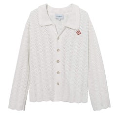 Casablanca White Wavy Open-Knit Cotton Button Front Cardigan S