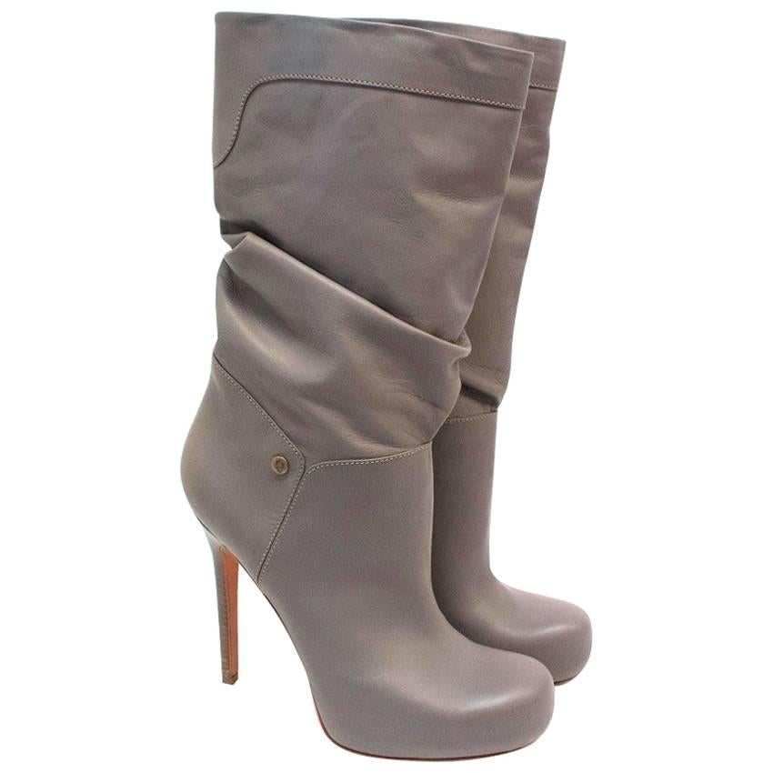 Alexander McQueen Grey Leather Heeled Boots For Sale