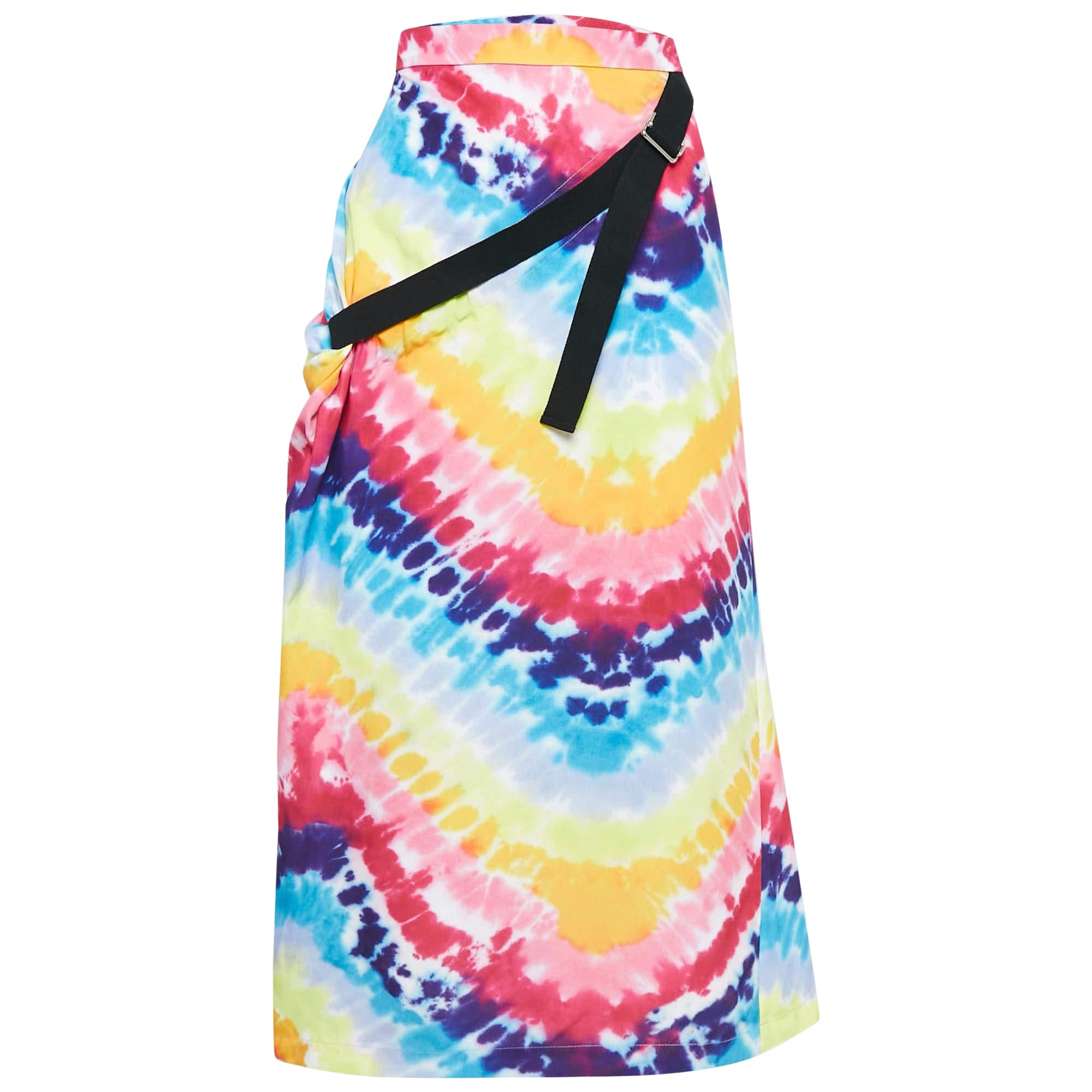 Kenzo - Jupe midi ceinturée en satin imprimé tie-dye multicolore M en vente