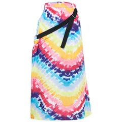 Kenzo Multicolor Tie-Dye Print Satin Belted Midi Skirt M