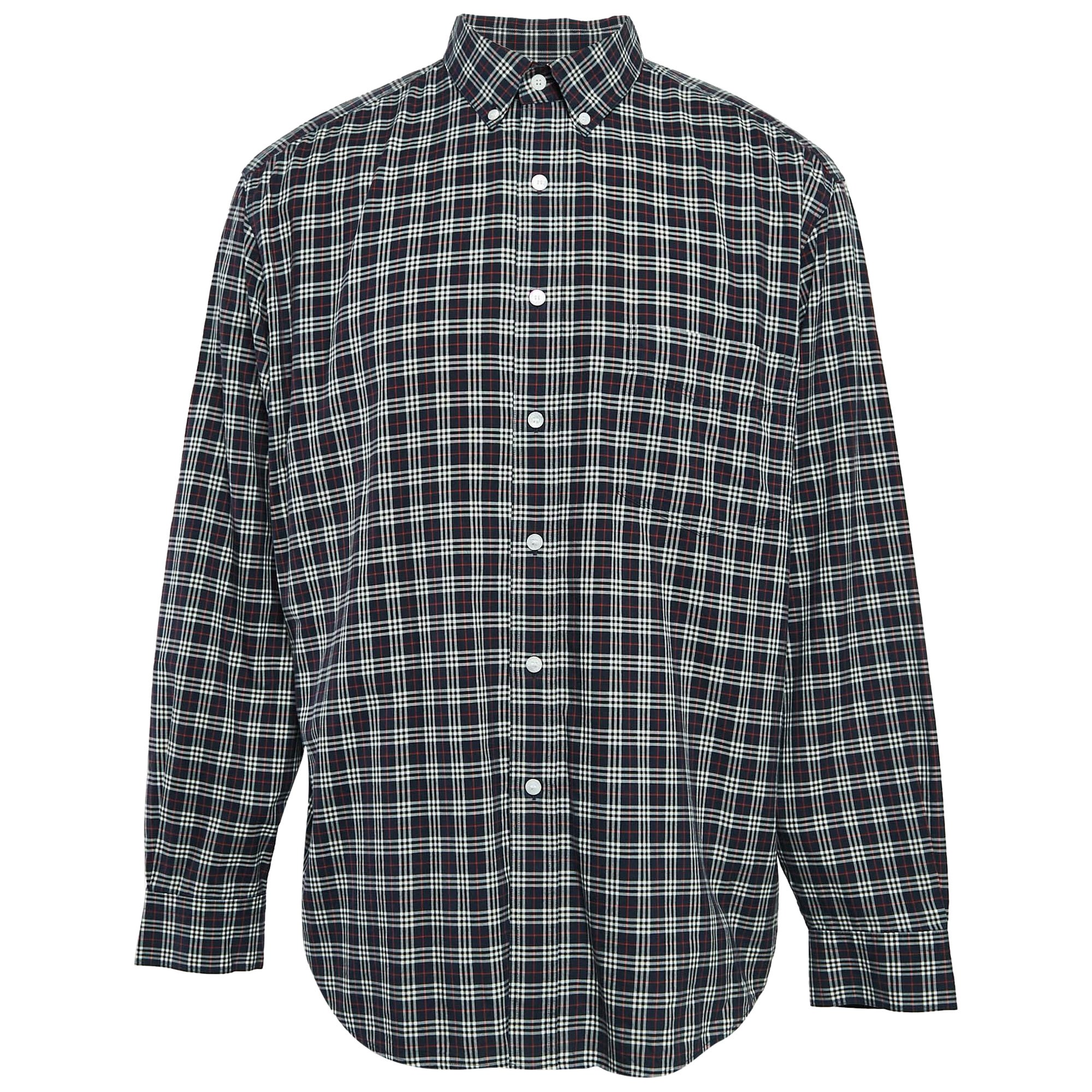 Burberry - Camicia Button-Down in cotone a quadri blu navy XXL in vendita