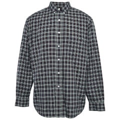 Burberry Marineblaues kariertes Baumwollhemd mit Knopfleiste XXL