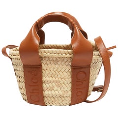 Chloé Brown/Cream Woven Raffia and Leather Small Sense Basket Bag