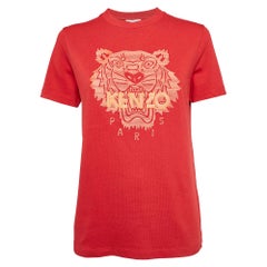 Kenzo Red Logo Embroidered Crew Neck T-Shirt M. T. I.