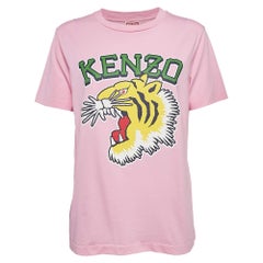 Kenzo - Maglietta in cotone con stampa logo rosa e vestibilità rilassata T S